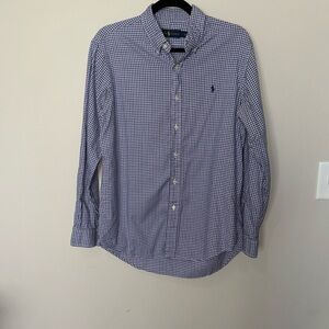 Ralph Lauren Purple Plaid Button Up Mens Med 100% Cotton Professional Work EUC